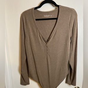 Abercrombie and Fitch Soft AF Brown Heather Henley Bodysuit